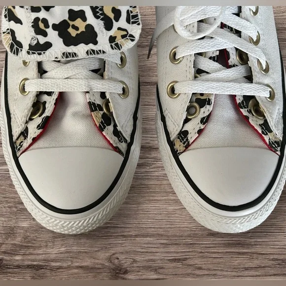 New Converse Chuck Taylor All Star Double Tongue White Leopard Red Sneakers Sz 8 - Picture 7 of 11
